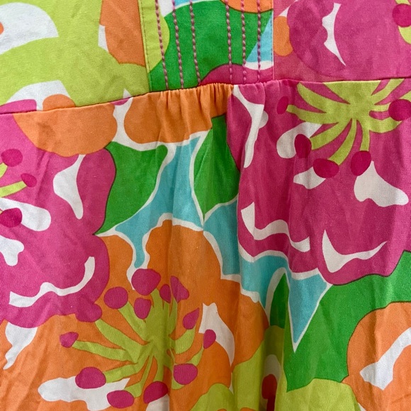 Lilly Pulitzer Floral Print Cotton 1/4 Sleeve Dress Orange/Pink/Green Medium - Picture 3 of 5